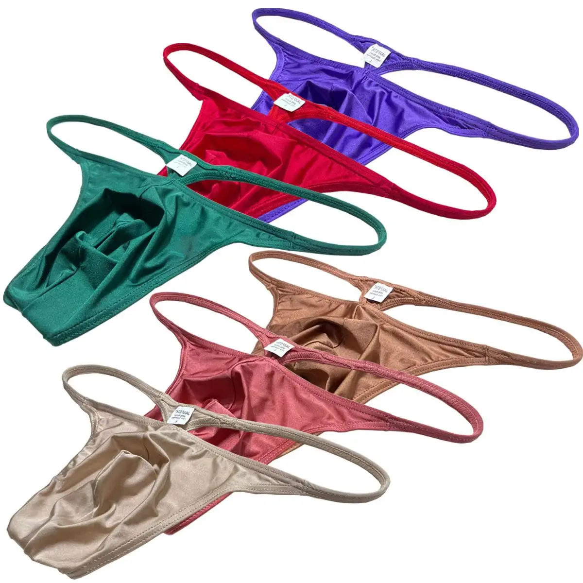 

2PCS Cheeky Men's Thong Bikini Briefs Underwear Low Rise Male G-strings Shiny Bulge Pouch Silky Micro Beach Trunks Sissy Panties