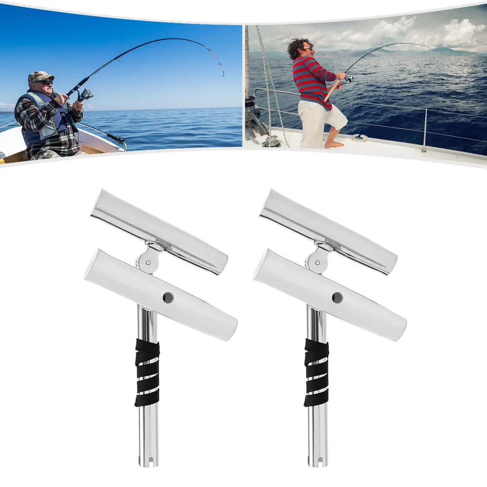 

2X Stainless Steel Adjustable Boat Double Angle Fishing Rod Holder, Outrigger