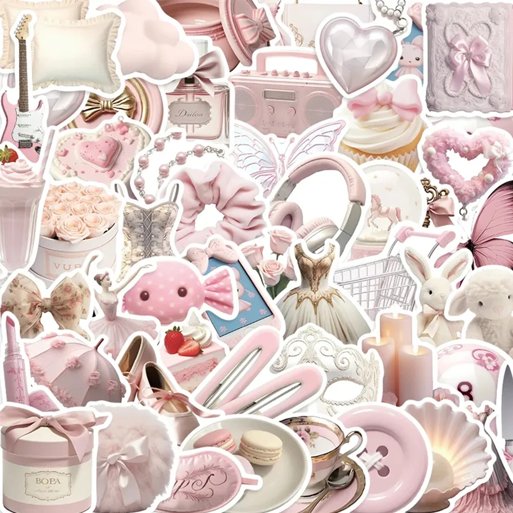 10/30/50pcs Ins Style Pink Girl Heart Stickers Aesthetic Cute Ballet Decoration Sticker DIY Laptop Wall Coquette Cartoon Decals