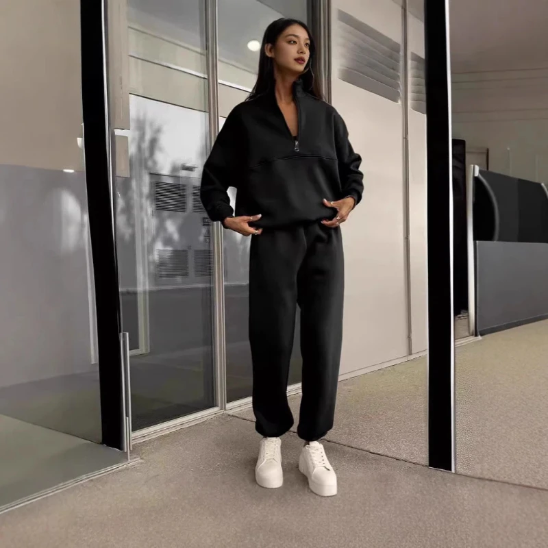 남성 가을 겨울 신상 스타일리시하고 우아한 라펠 솔리드 컬러 스웨트셔츠와 긴 바지 투피스 캐주얼 스포츠웨어