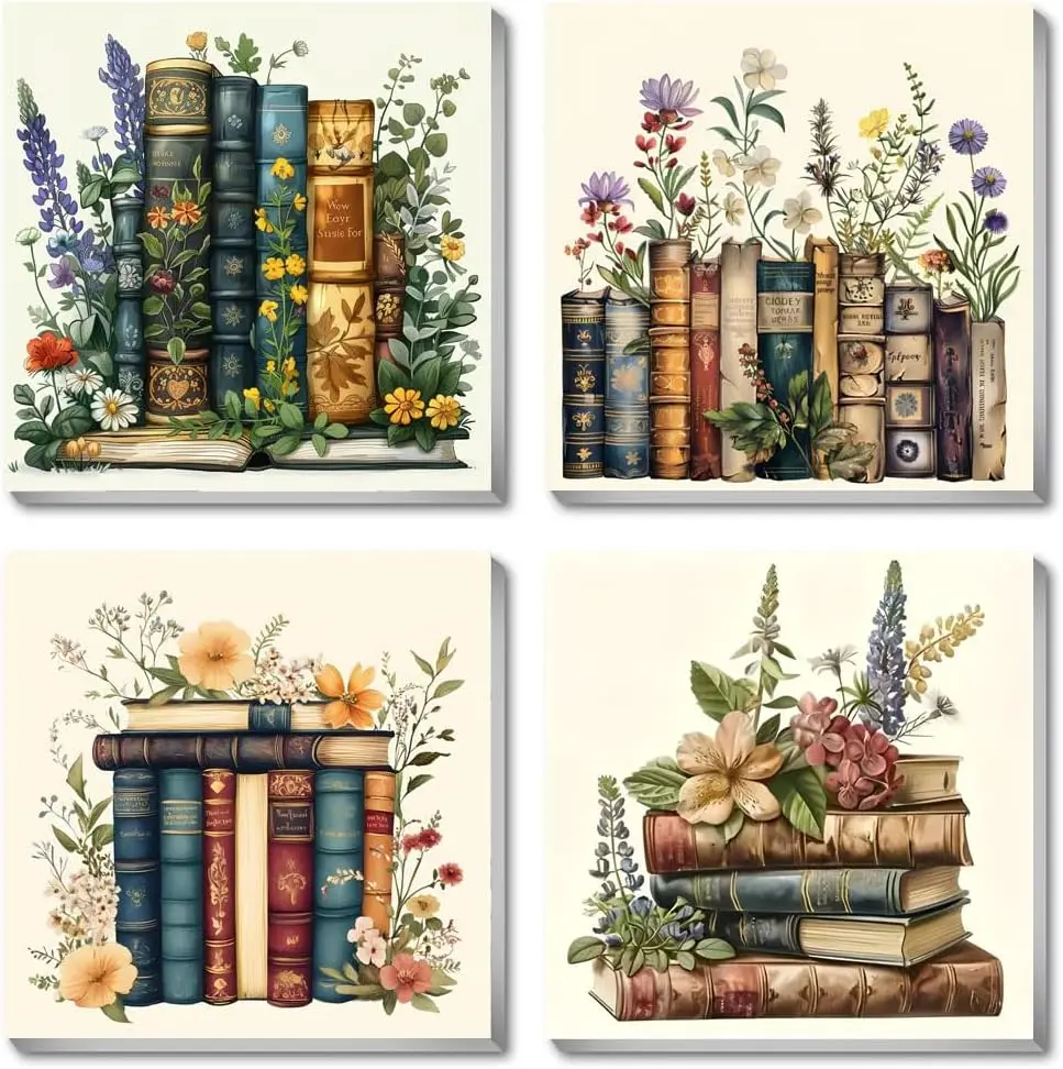 

4 Pack Framed Paint by Numbers Kit for Adults, DIY Flowers Acrylic Painting on Canvas for Home Wall Art Decor 8x8 Inch