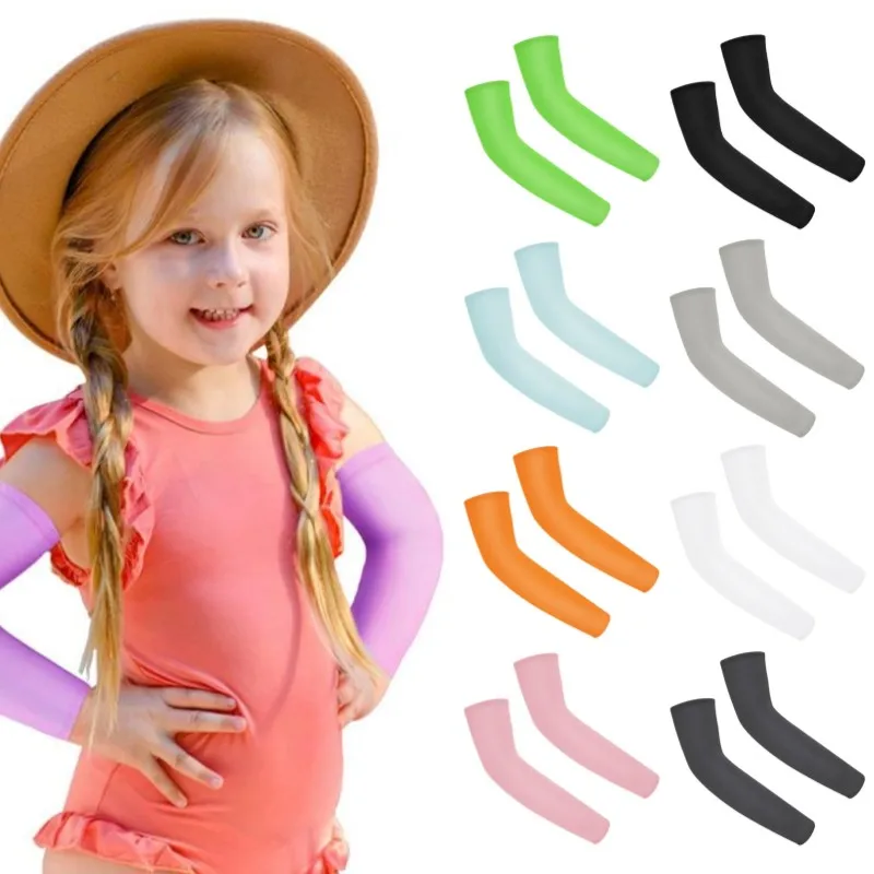 

12 Colors Kids Cooling Arm Sleeves Cover 2025 Summer Sun UV Protection, Candy Color, Elastic Ice Cuff, Cycling Arm Warmer, 5-12Y