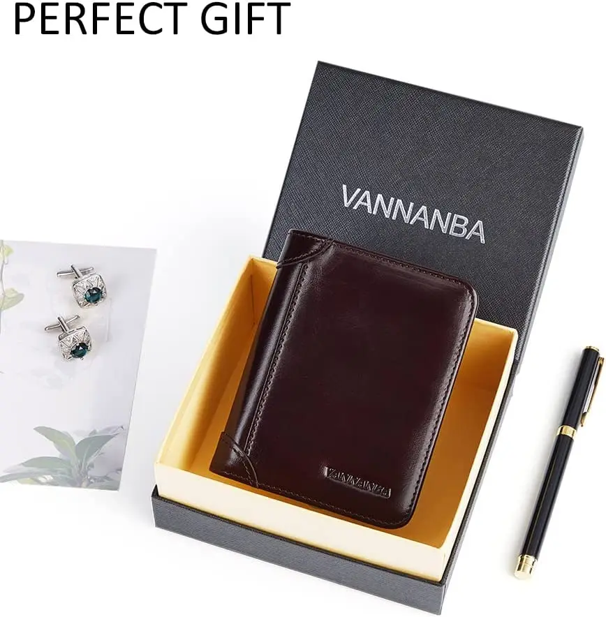 VANNANBA Genuine Leather Wallets for Men with Zipper Coin Pouch,RFID Blocking Bifold Front Poacket Multi Card Holder Wallet