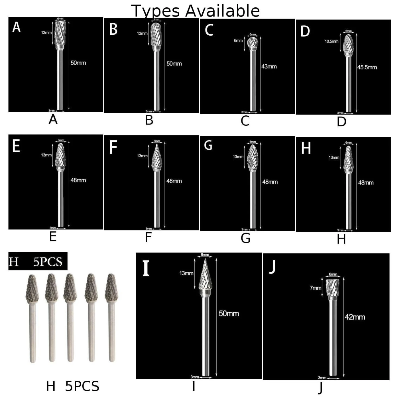 1pc 1/8" Tungsten Steel Rotary Rasp File Carving Grinder Abrasive Tools Burr Bits Milling Cutter Drill For Metal Wook