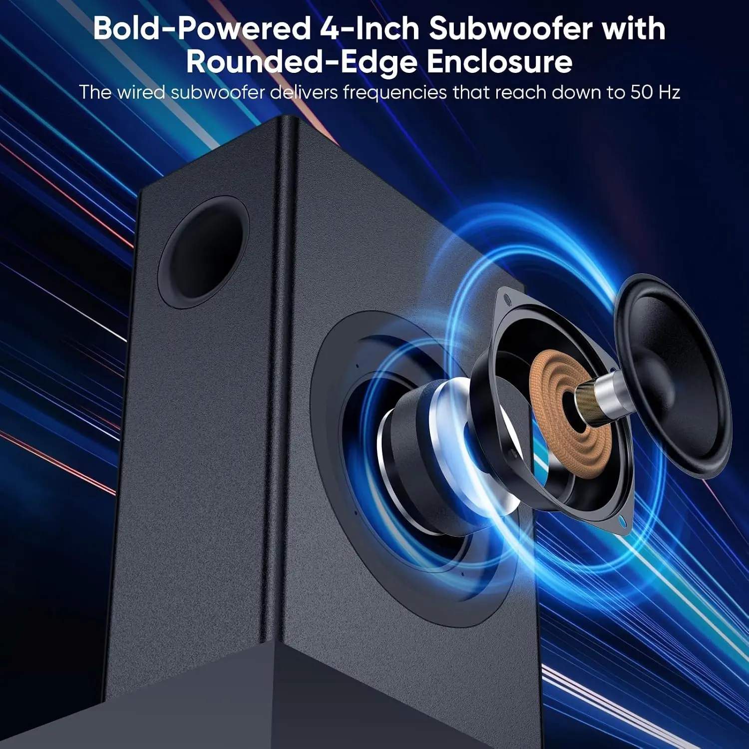 70W 2.1-Channel Compact Soundbar System with 14.2-Inch Soundbar and 4-Inch Subwoofer, Enhanced Surround Audio for TV and Home Theater, Bluetooth/Optical/Auxiliary Inputs