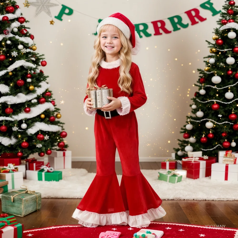 

New Year Children's Santa Claus Costume Elf Role-playing Christmas Carnival Party Girls' Costumes 2025 Red Christmas Costume Set