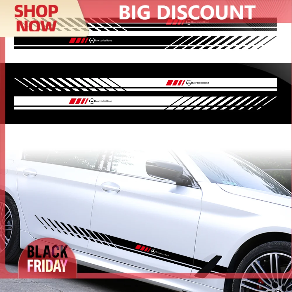 Car Side Skirt Sticker Vinyl Stripe Film Wrap Decal Accessories For Mercedes Benz A B R G Class AMG W211 W204 W210 CLA GLA W212