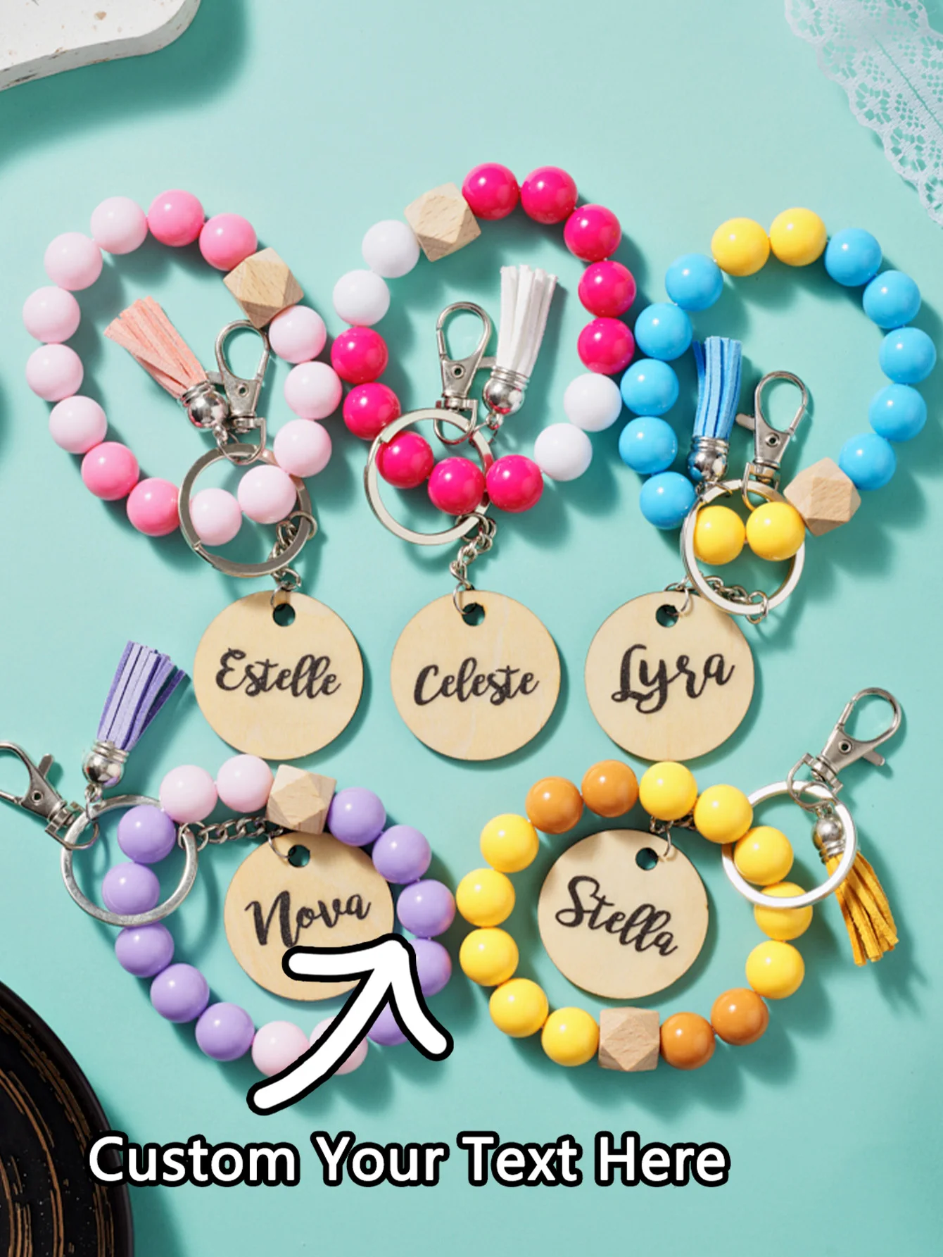 1 قطعة سلسلة المفاتيح مطرزة مخصصة-شخصية اسم اللؤلؤ الصلب محفورة بالليزر متعدد الألوان شرابة مريحة هدايا فريدة الاستخدام اليومي #1