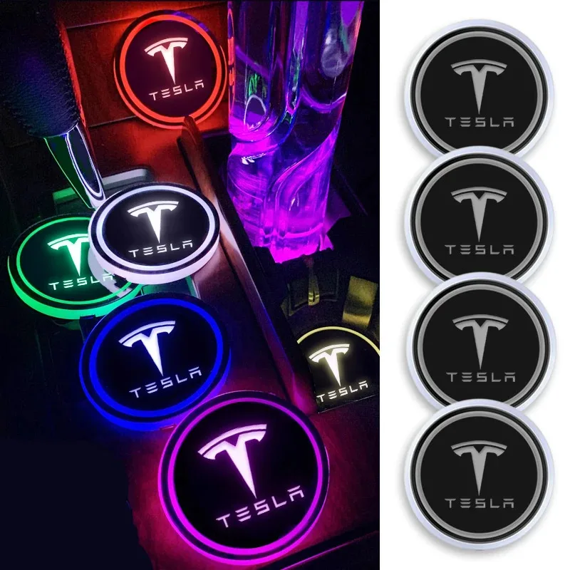 

car luminous water coaster car colorful atmosphere light non-slip mat For Tesla model 3 model X Y style Roadster Accessories