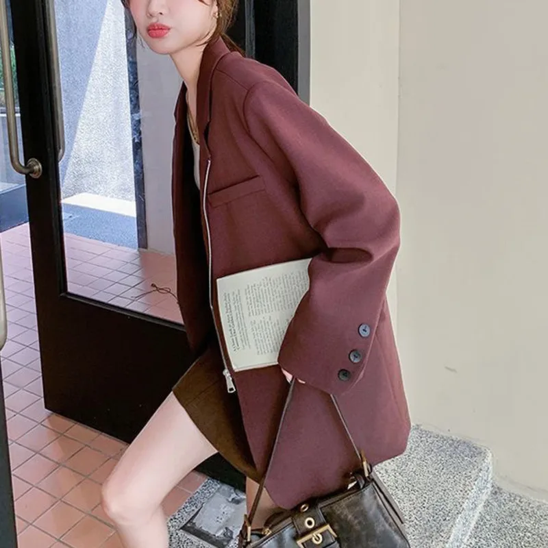 HKSH 가을 새로운 여성 세련된 블레이저 지퍼 포켓 비대칭 디자인 Office 레이디 우아한 기질 패션 캐주얼 코트 HK10693