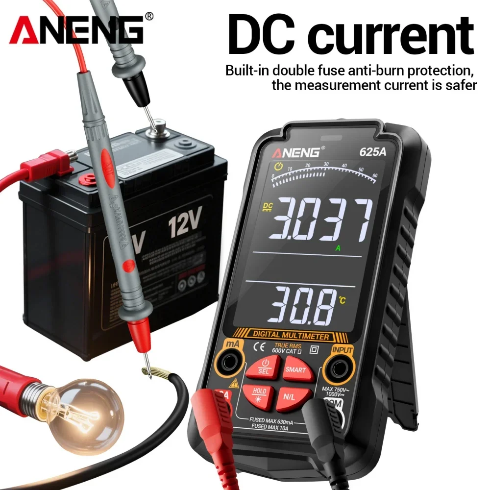 

ANENG 625A Digital Multimeter Rechargeable 1000V AC DC Voltage Current Ohm Hz NCV Color Screen Meter Tool