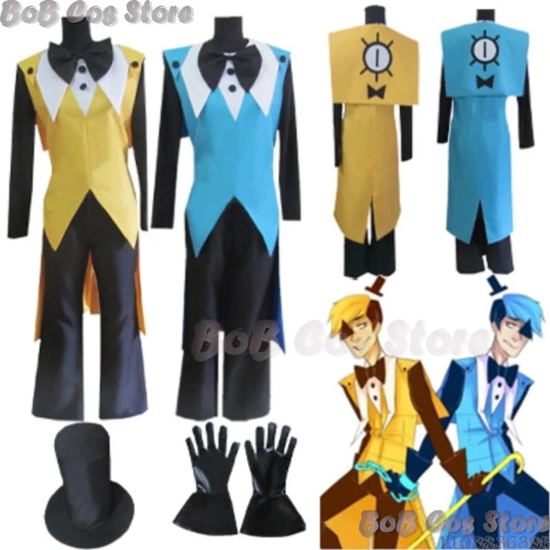 

Gravity Bill Will Cipher Anime Cos Costume Yellow Suit Blue Uniform Hat Gloves Cosplay Holloween Party Role Play Man Comic-Con