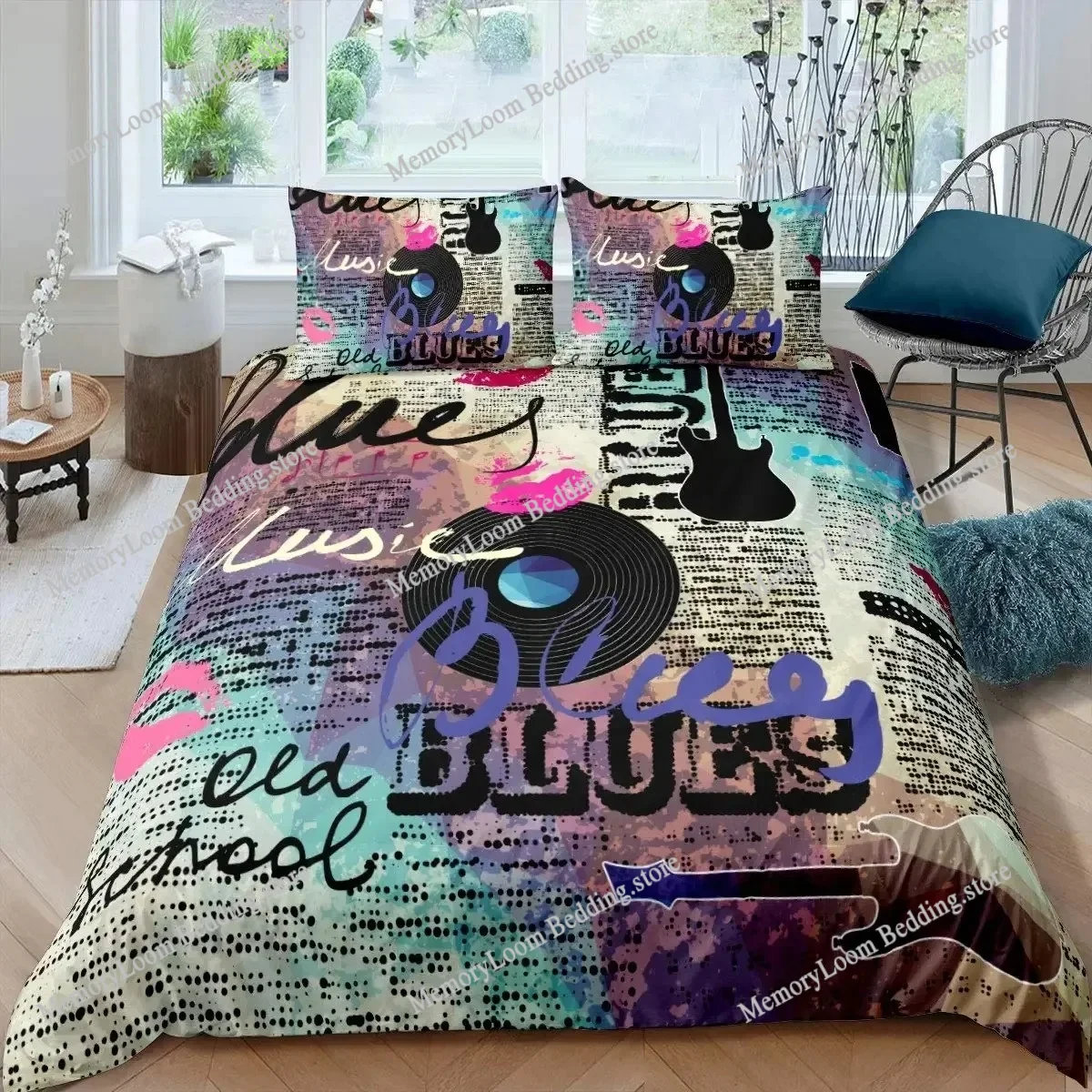 

Hipster Duvet Cover Music Radio Broadcast Walkman Bedding Set for Teens Colorful Tape Vintage Country Music Comforter Cover