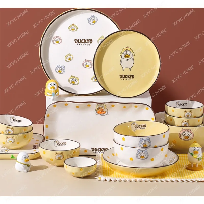 Bowl and Dish Set of Dishes and Bowls Household Ceramic Rice Bowl Tableware Gift Box