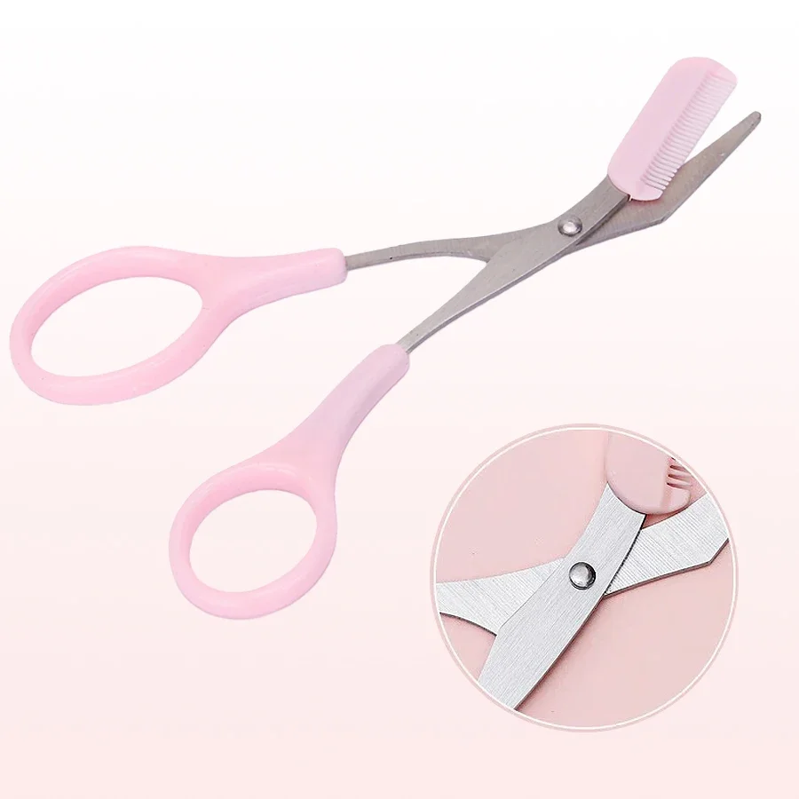 Tijera de afeitar para cejas rosa, recortadora segura antiarañazos de acero inoxidable para principiantes, herramienta de belleza afilada de media luna