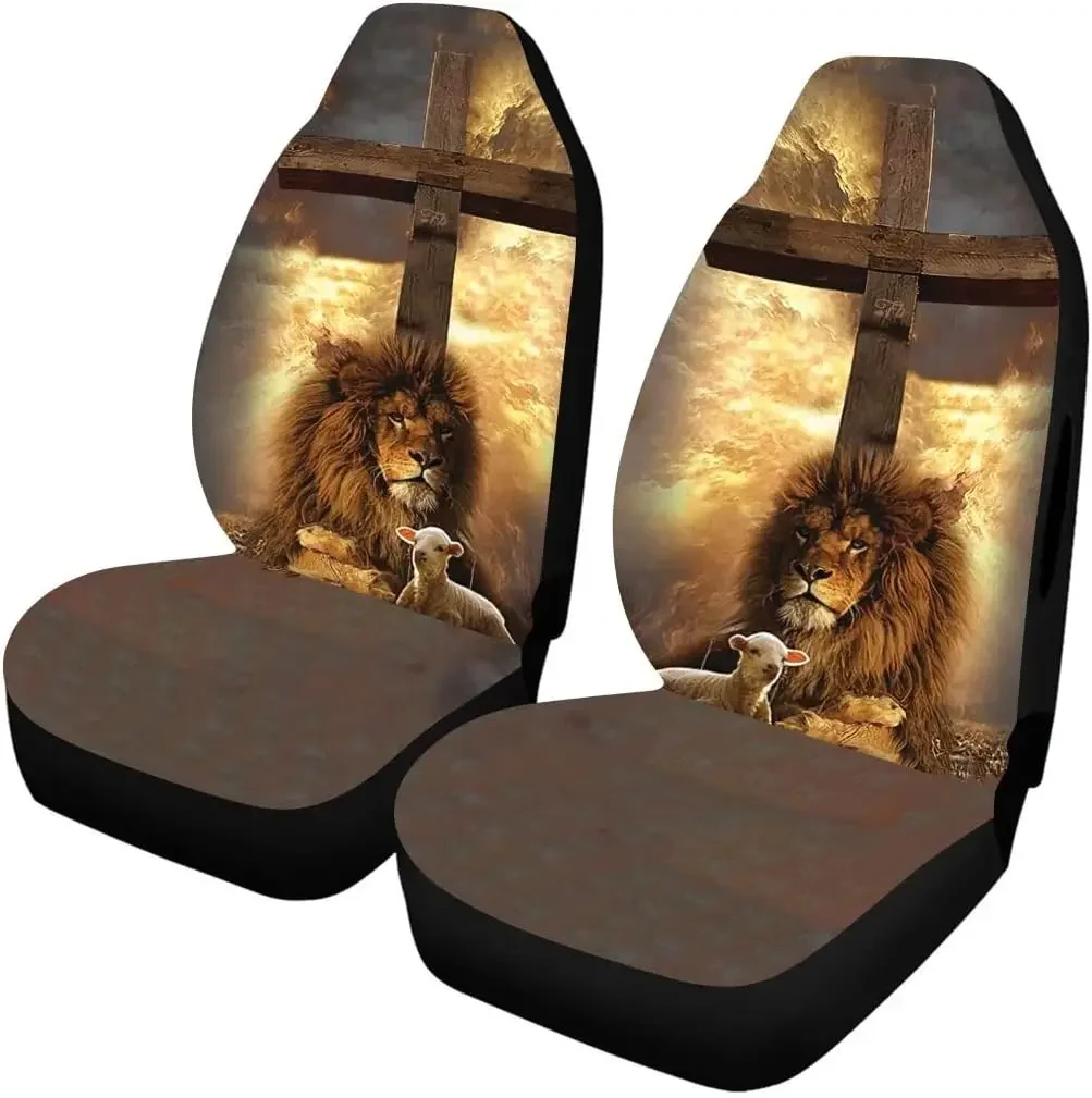 Jesus Lion and Lamb Car Seat Cover God Jesus Religious Christ Seat Protectors Christian Car Accessories for Women Car Seat Cover