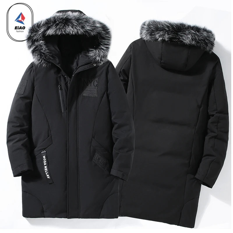 

EIAO Winter Fur Collar Down Jacket Men Long High Quality Thick Warm White Duck Down Coat Snow Camping Cold-proof Puffer Jacket