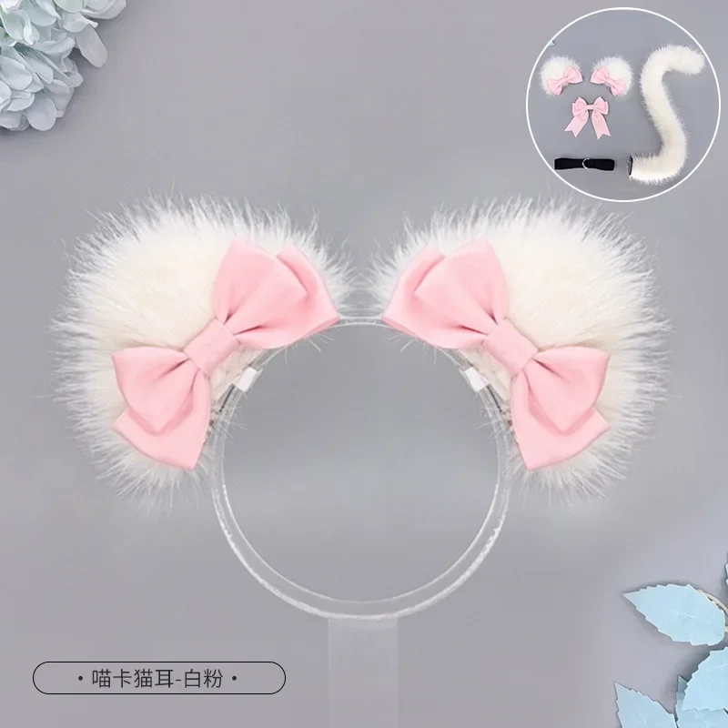 Słodka Lolita opaska z uszami kota z kokardką pokojówka Cosplay zwierząt klips do włosów na uszy dla gotyckich kostiumów dla dziewcząt Anime