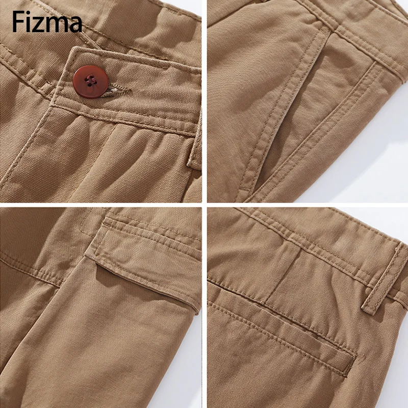 Fizma Solid Pantalones Cargo Male Autumn Winter Cargo Pants Men\'s Straight Trousers Loose Casual Outdoor Pants Men Pantalones