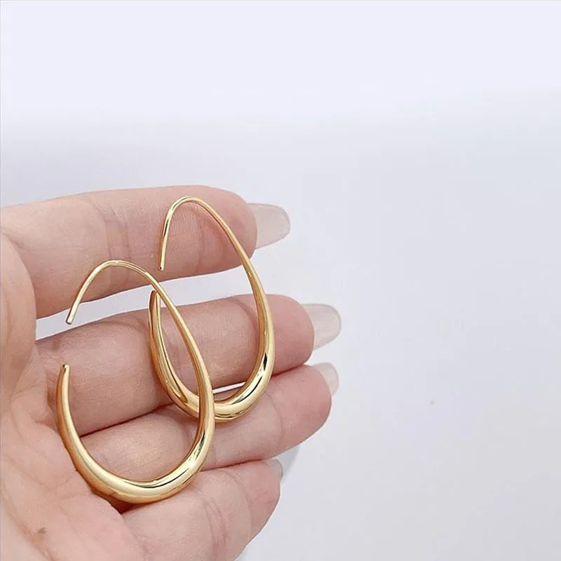 1 Pair 20/30/40/47mm Stainless Steel Water Drops Ellipse Earrings For Woman Girls  Hypoallergenic Fadeless Big Hoop Ear Jewelry