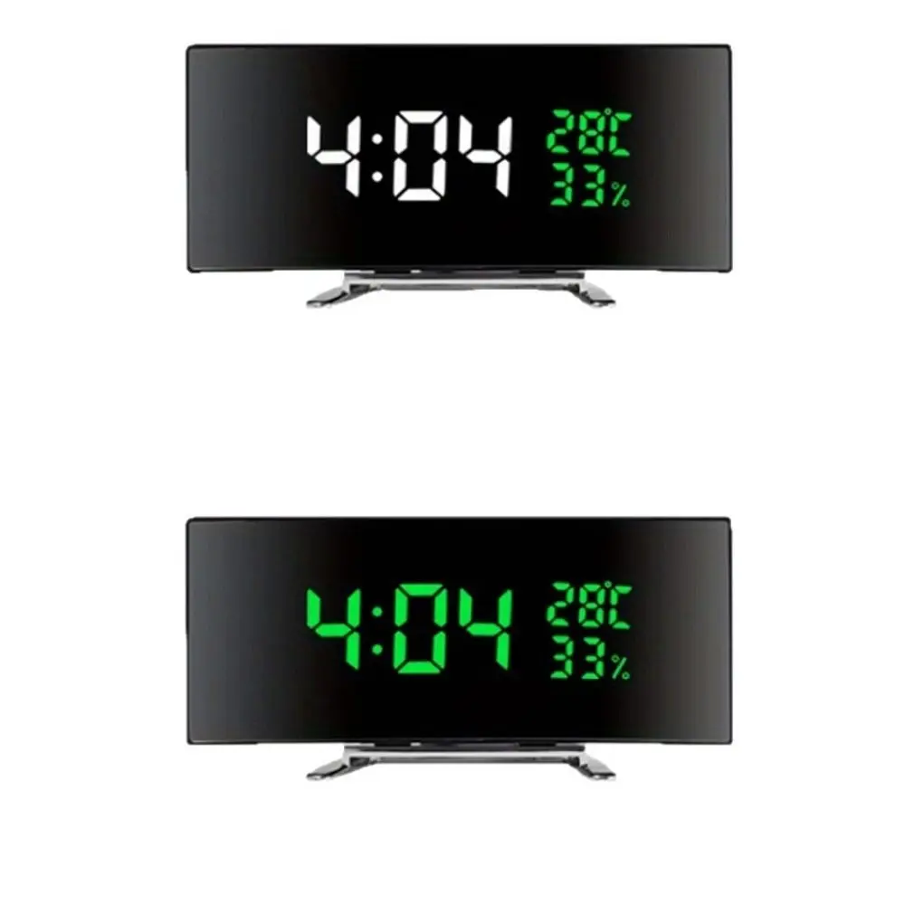 Curved Screen Digital Alarm Clock Large Temperature Humidity Desk Clock adjustable brightness Large Screen Table Clock