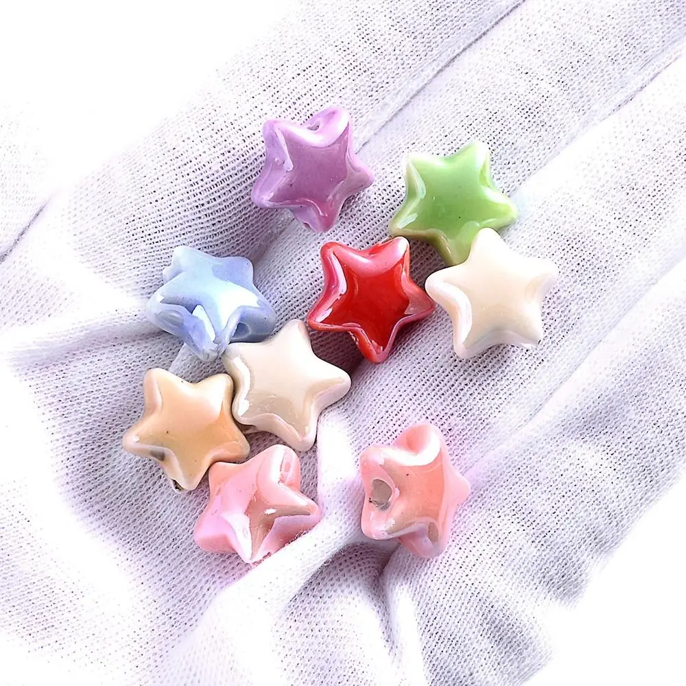 10pcs Handmade Craft Star Beads Ceramic Cartoon Design Ceramic Spacer Loose Beads Bracelet Making Kit Necklace Earrings