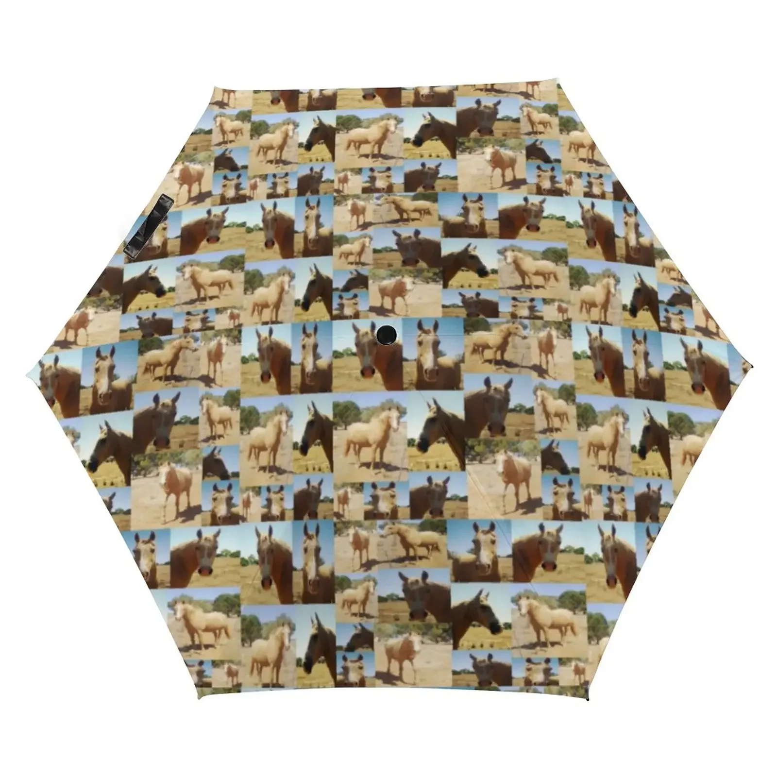Colorful Running Horse Pocket Umbrella Cute Animal Print 3 Fold Umbrella Mini Sun and Rain UV Protection Umbrellas for Female