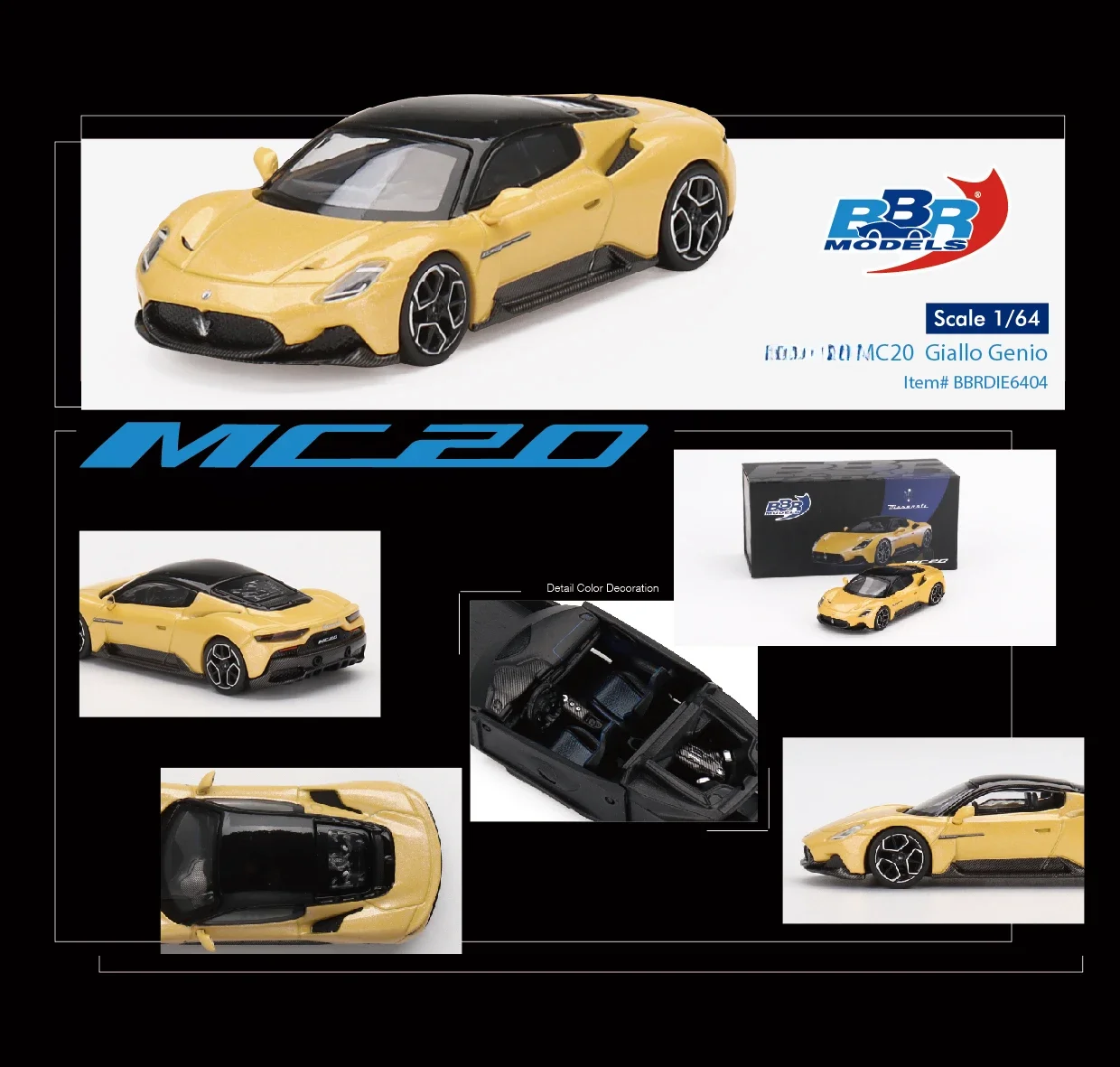 

BBR 1:64 Maserat MC20 Giallo Genio Yellow Diecast Model Car