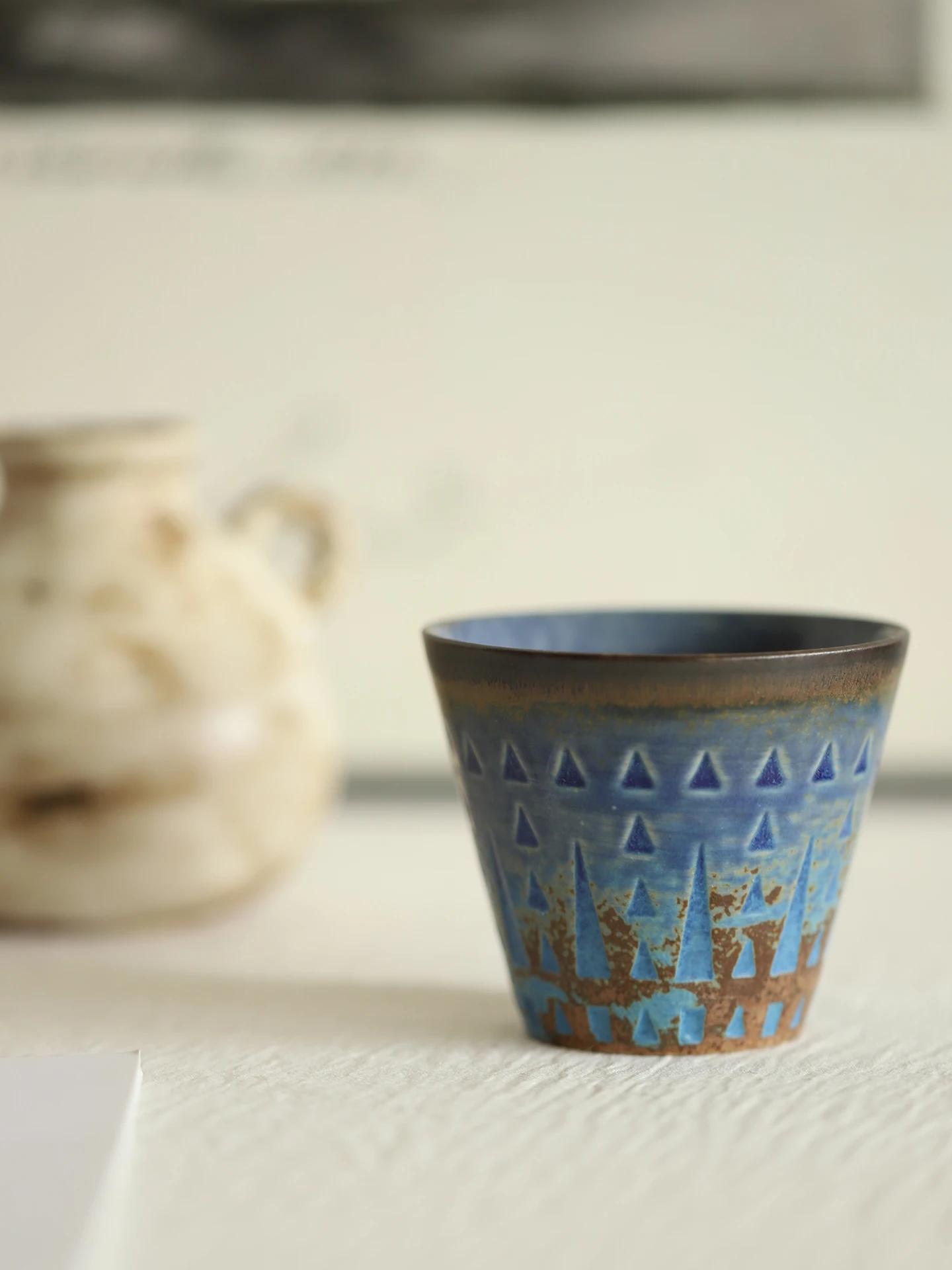 Retro Style Handmade Ceramic Coffee Cup Texture Design No Handle Wide Mouth Small Size for Cafe Restaurant Home Outdoor Use