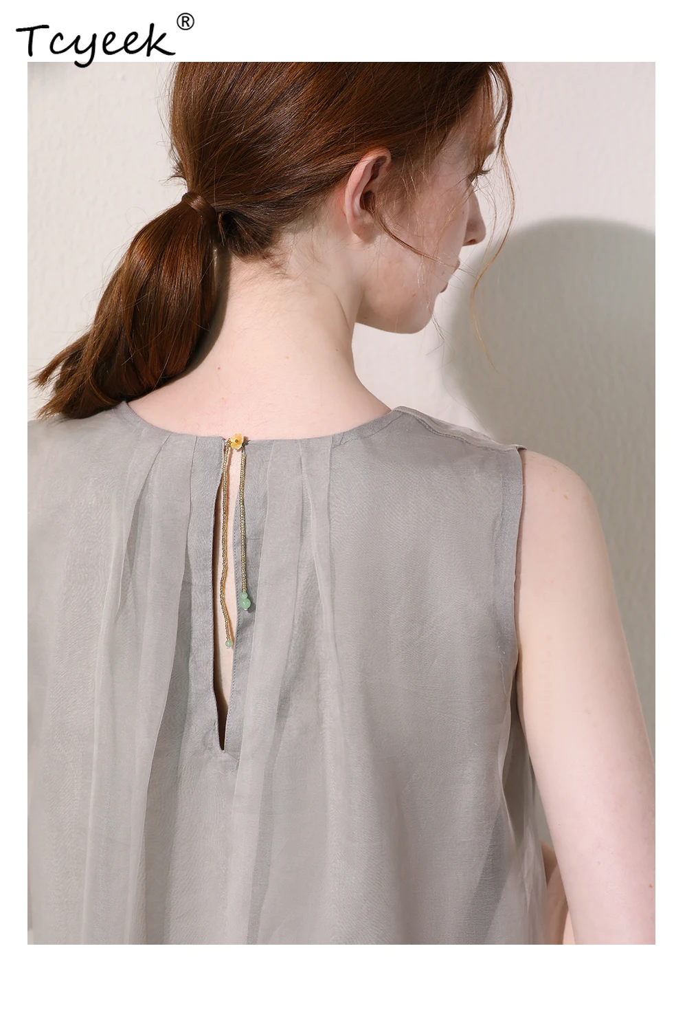 

Tcyeek, платья без рукавов из 100% натурального шелка, женская вышивка из органзы на шее, элегантные платья для отпуска, лето 2024, D45876QM