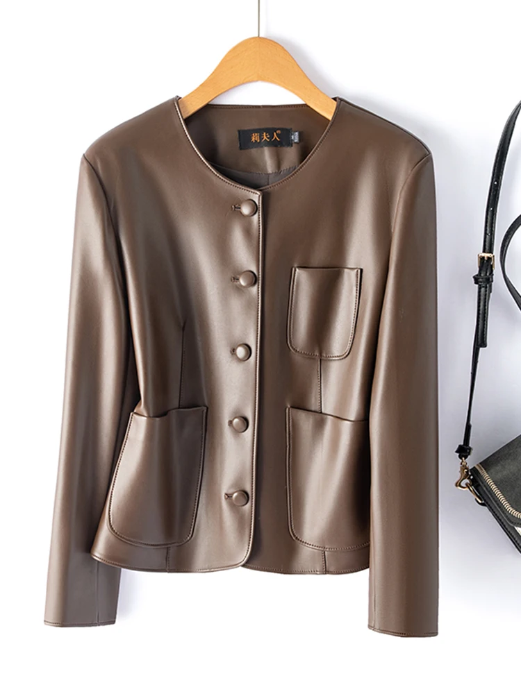 本革またはジャエット女性のスリムフィットシープスキンコート春秋の新しいスレカジュアル韓国版小さなアウターウェア