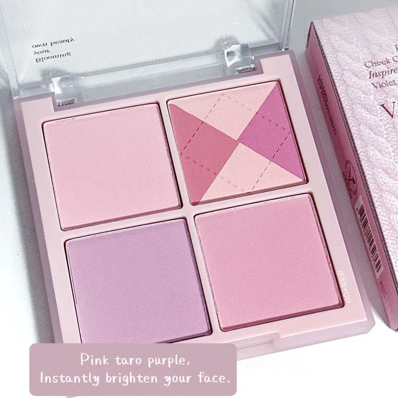 Heallor Beautiful Ringer Embossed Blush Palette Pink Taro Purple Blusher Face Makeup Palette Glitter Shimmer Make Up Highlight P