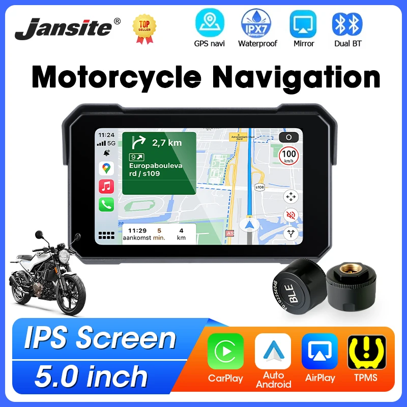 

5 inch Motorcycle GPS Navigation Wireless Carplay Android Auto IP67 Waterproof Portable IPS Screen Dual Bluetooth Moto Monitor