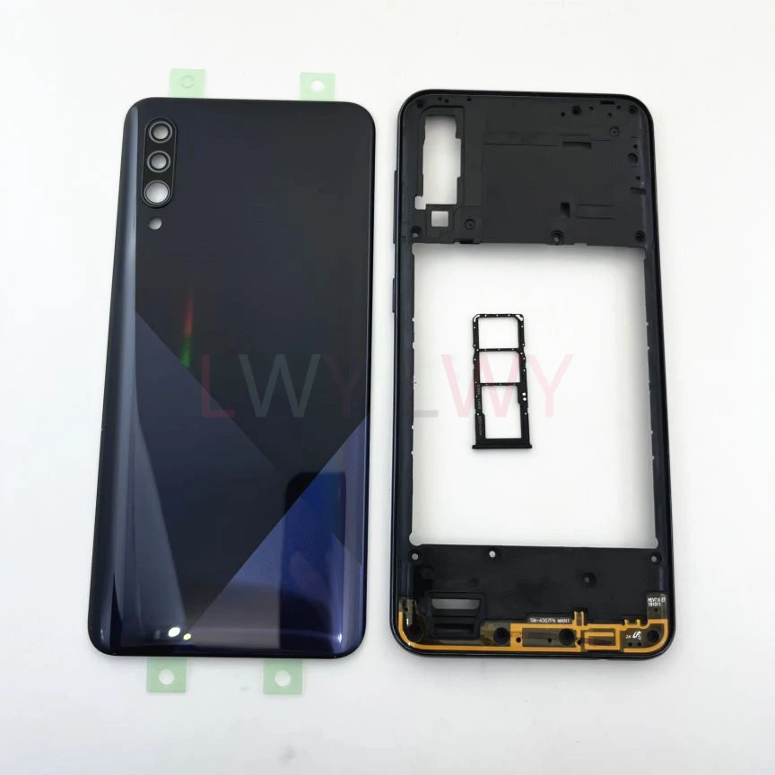 For Samsung Galaxy A30s A307 Housing Battery Back Cover Case Rear Door Middle Frame Camera Lens + Sim Slot Tray Repair Parts