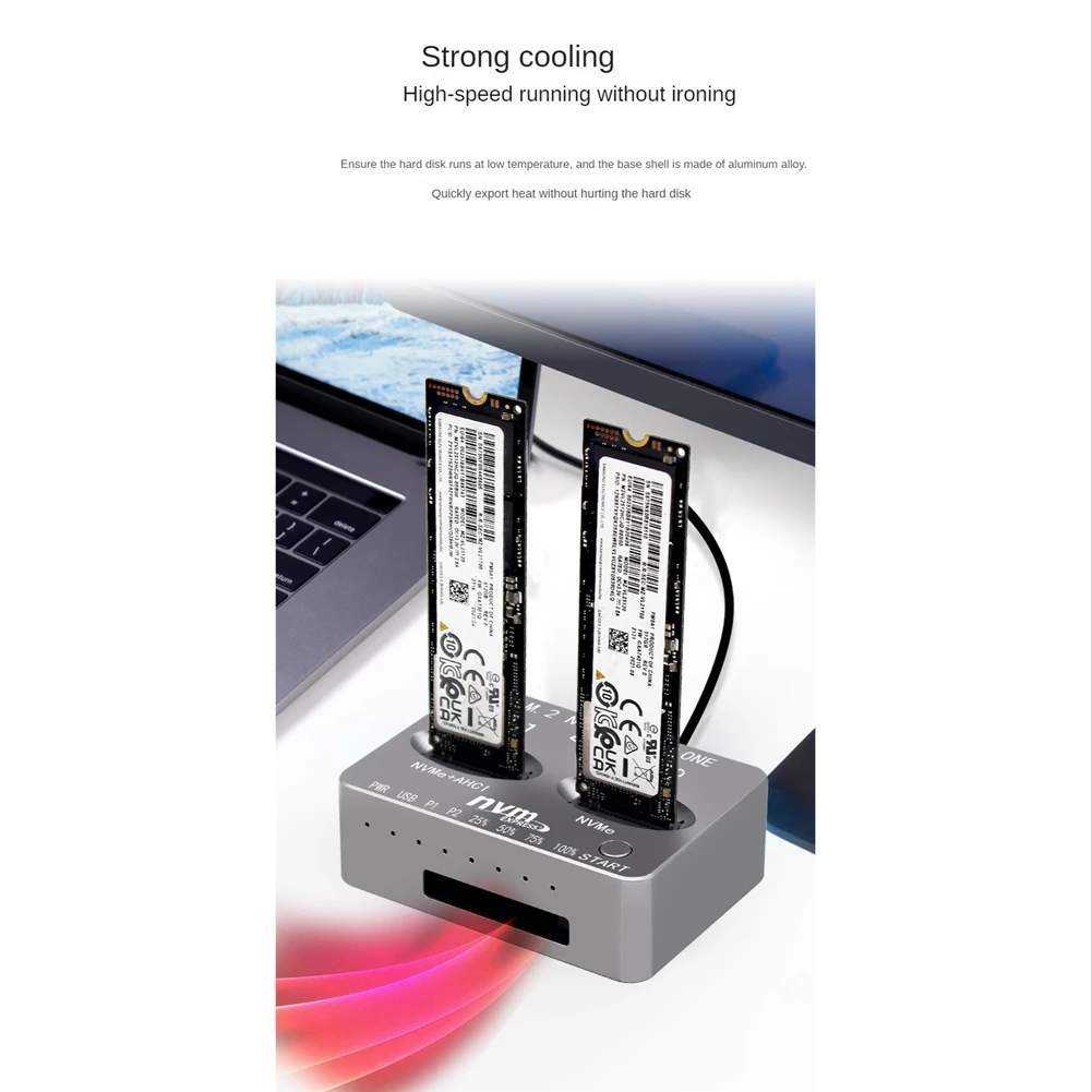 M.2 NVME SSD Clone Dual-Bay NVMe Docking Station USB3.2 Gen2 Type C External Hard Disk Box for M2 SSD and M Key SSD