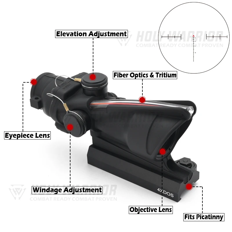 Imagem -02 - Santo Guerreiro Real Fibra Vidro Retículo Riflescope Tático Acog 4x32 Ta31 Rco-m4 Marcas Originais Novo 2024