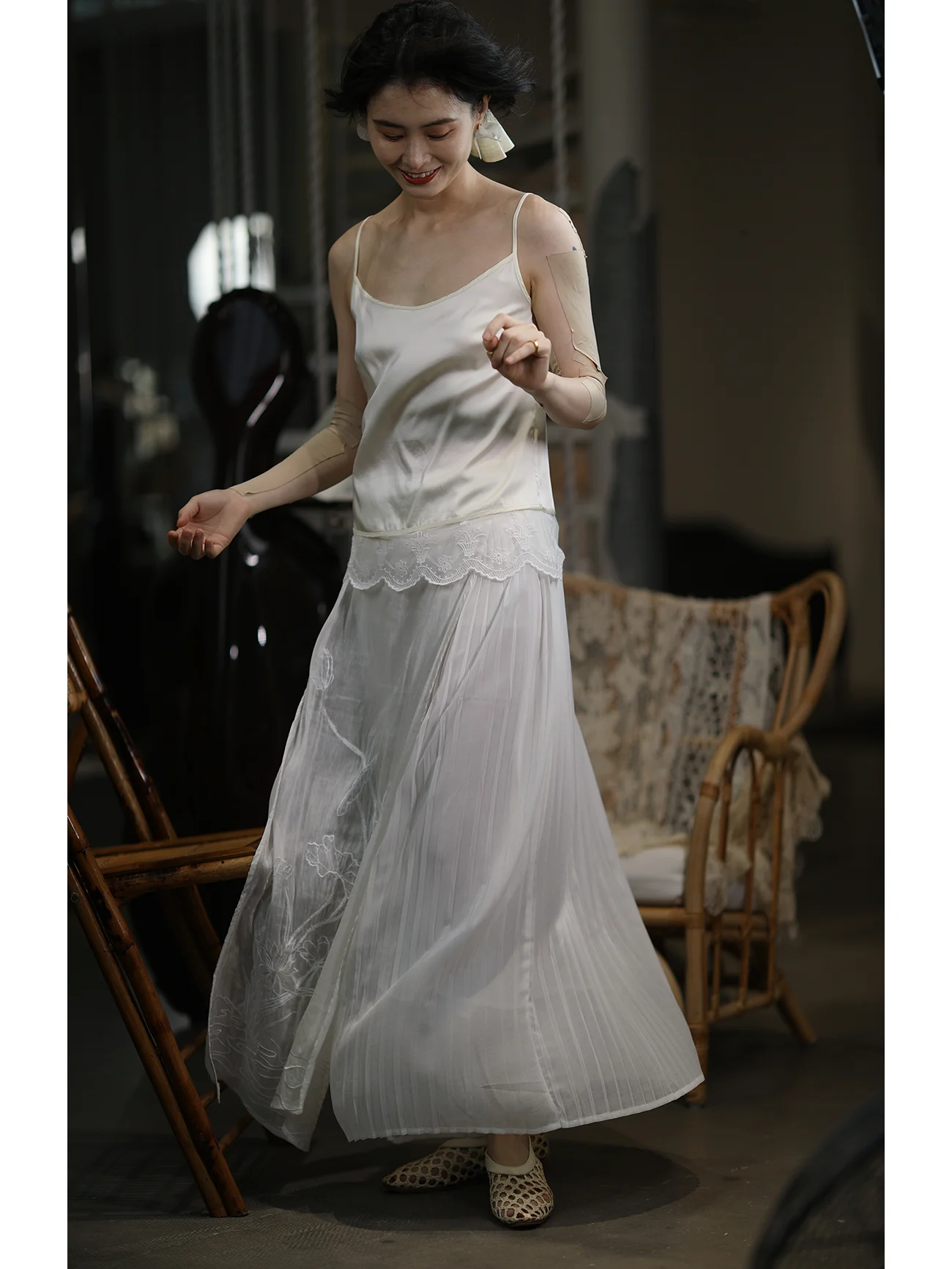 

Ele Embroidered Silk Hemp Skirt by Ninth Cloud Features Traditional Chinese Sle High Waist Design fo...