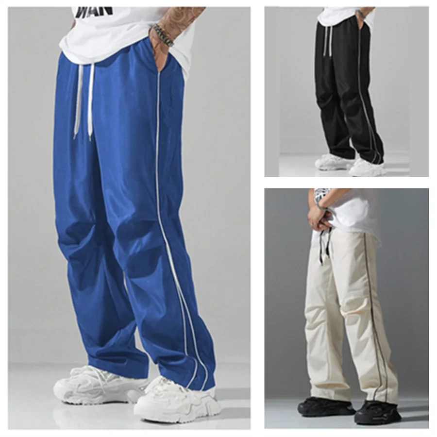 

Spring Summer New Men's Vintage Casual Sports Pants Loose Straight Trousers with Pocket Male High Street Sweatpant Joggers Pants