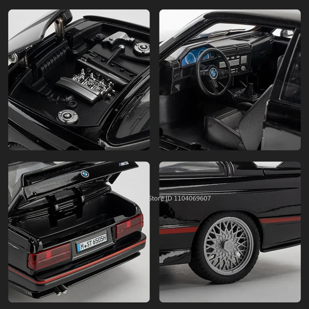1:24 M3 Vintage Car Model Toys Alloy Diecast Sound Light 4 Doors Opened Pull Back Rubber Tires Simulation Vehicles Child Gifts