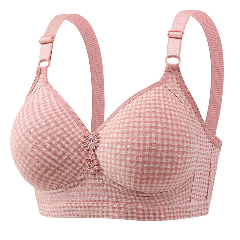 38-48 Large Size Bras Plaid Thin Cup Push Up Underwear Bralette Tops Female Middle Aged Padded Sutian Feminino Lingerire