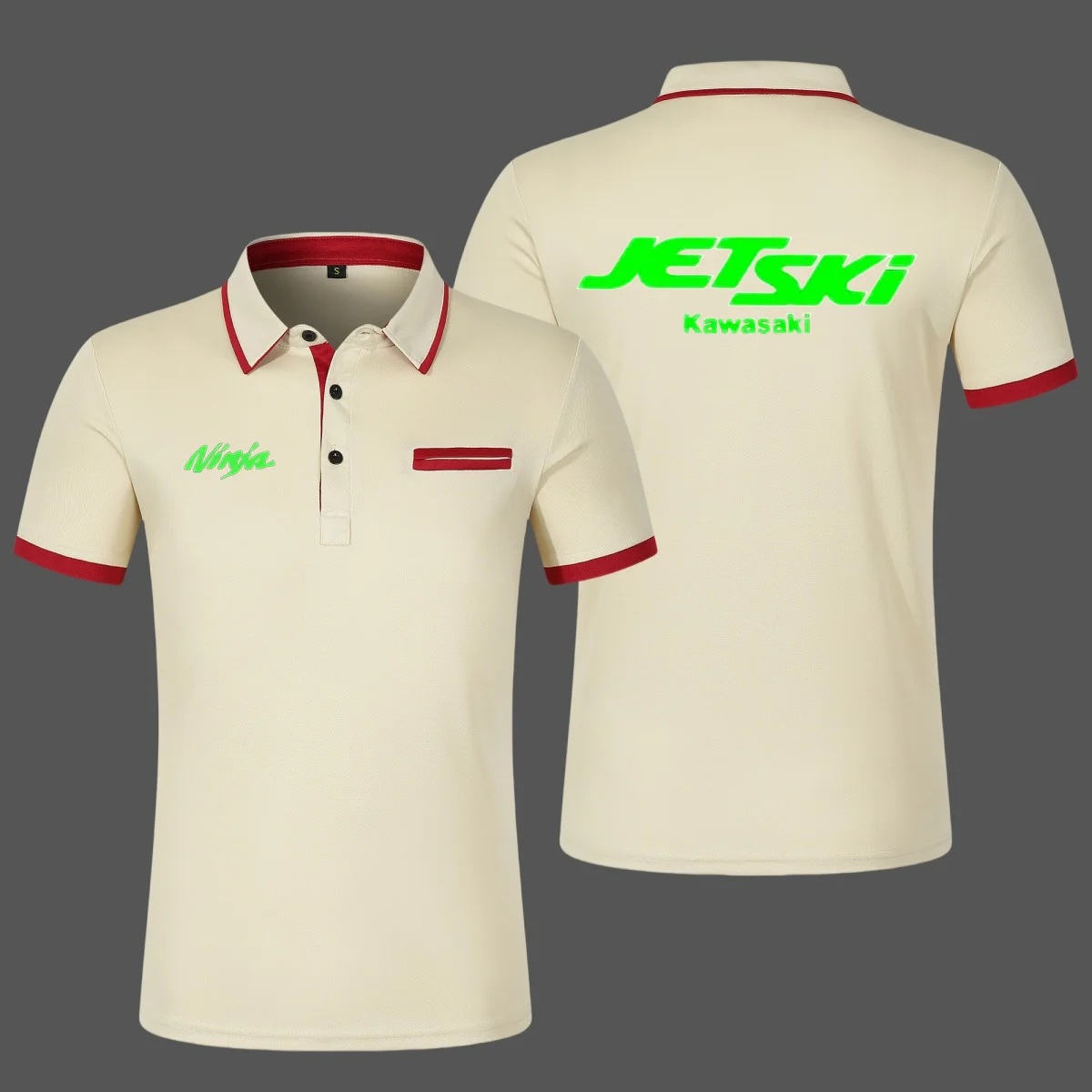 أزياء عارضة الرجال قميص بولو قصيرة الأكمام كاواساكي دراجة نارية مطبوعة تي شيرت بياقة زائد حجم أعلى التجارة الإلكترونية عبر الحدود