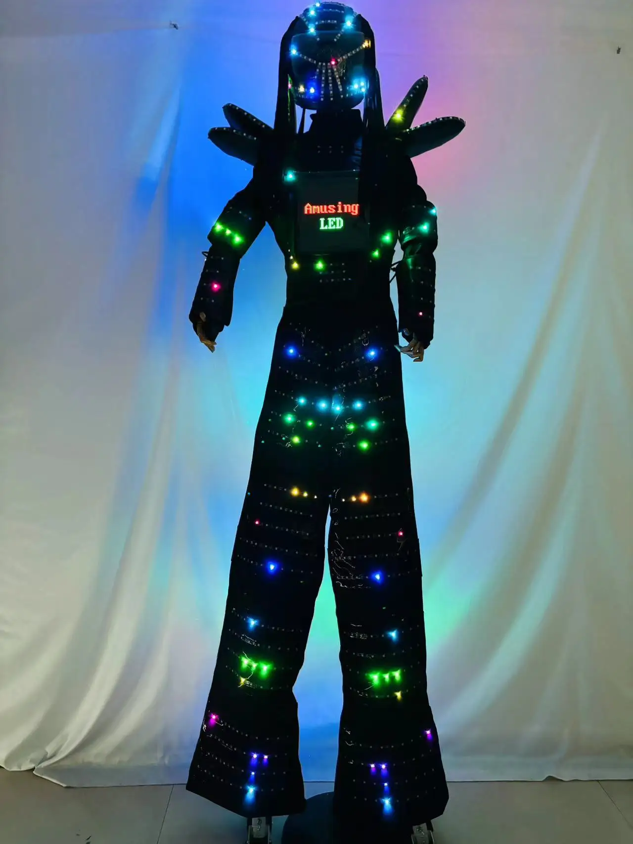 LED Robot Costume Stilt Walker Full Color Events Holiday Friendly Stage Performance Suit