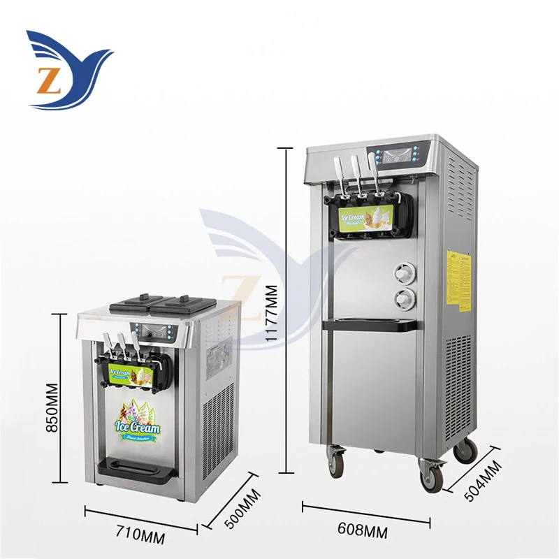 เครื่องทําไอศกรีมเดสก์ท็อปสแตนเลสนุ่มอุปกรณ์ตารางเชิงพาณิชย์ที่กําหนดเองขนาดเล็ก Stalle สามสี 20 ลิตรต่อชั่วโมง