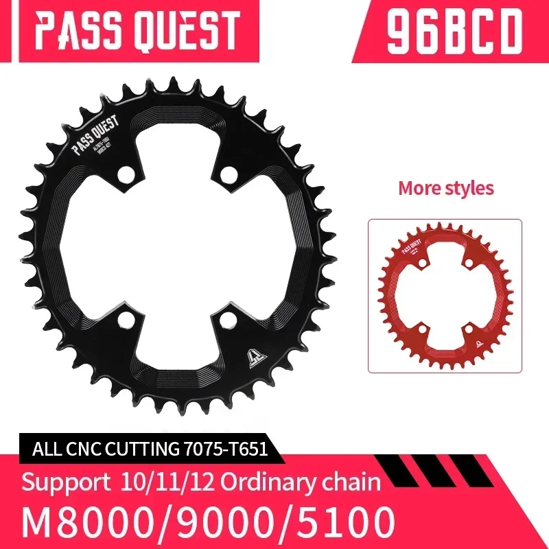 

PASS QUEST-96BCD Chainring for Mountain Bike, Narrow Wide Chainring, Black, 11-12 Speed, XTm8000, SLXm7000, MT700, MT610, M5100,