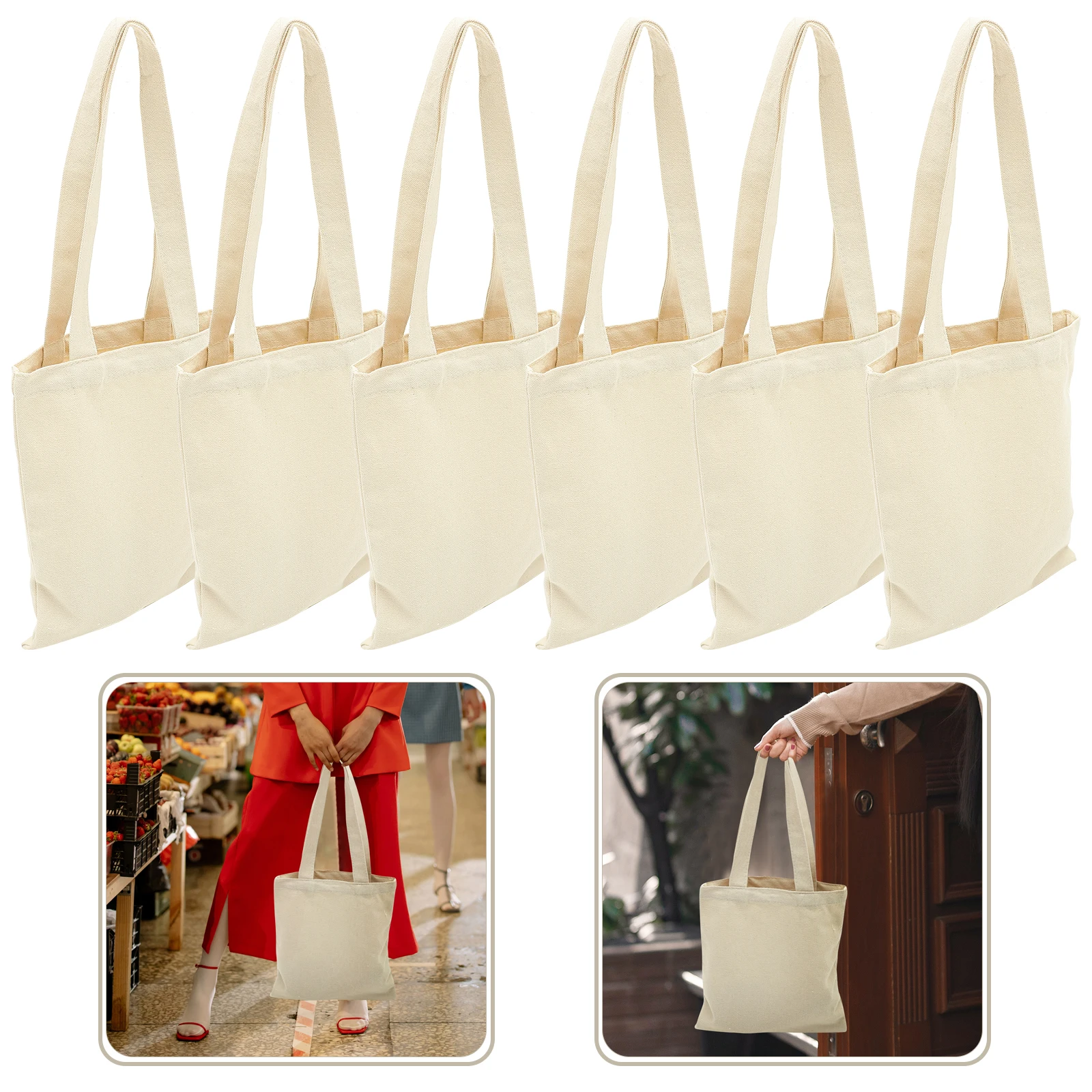 

6 Pcs Blank Canvas Bag Handbag Tote Bulk Bags Pouch Reusable Shopping Storage Multipurpose