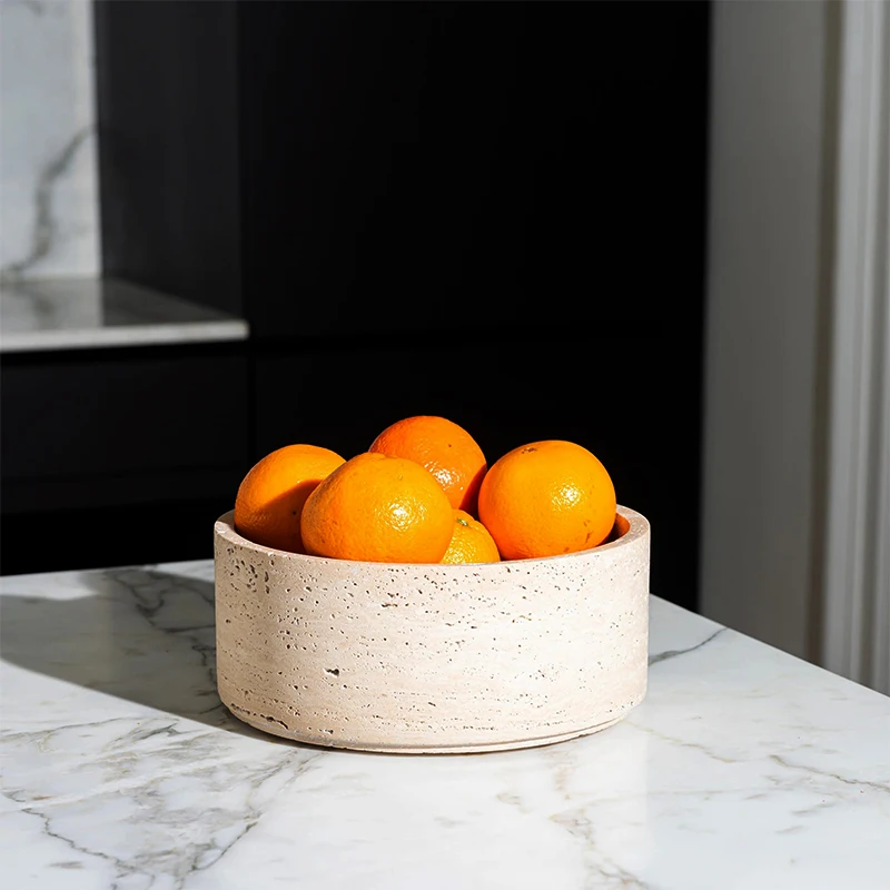 

Nordic Minimalism Marble Fruit Tray Home Living Room Kitchen Storage Originality Wabi-Sabi Style Decoration Tray Size 24x24x10Cm