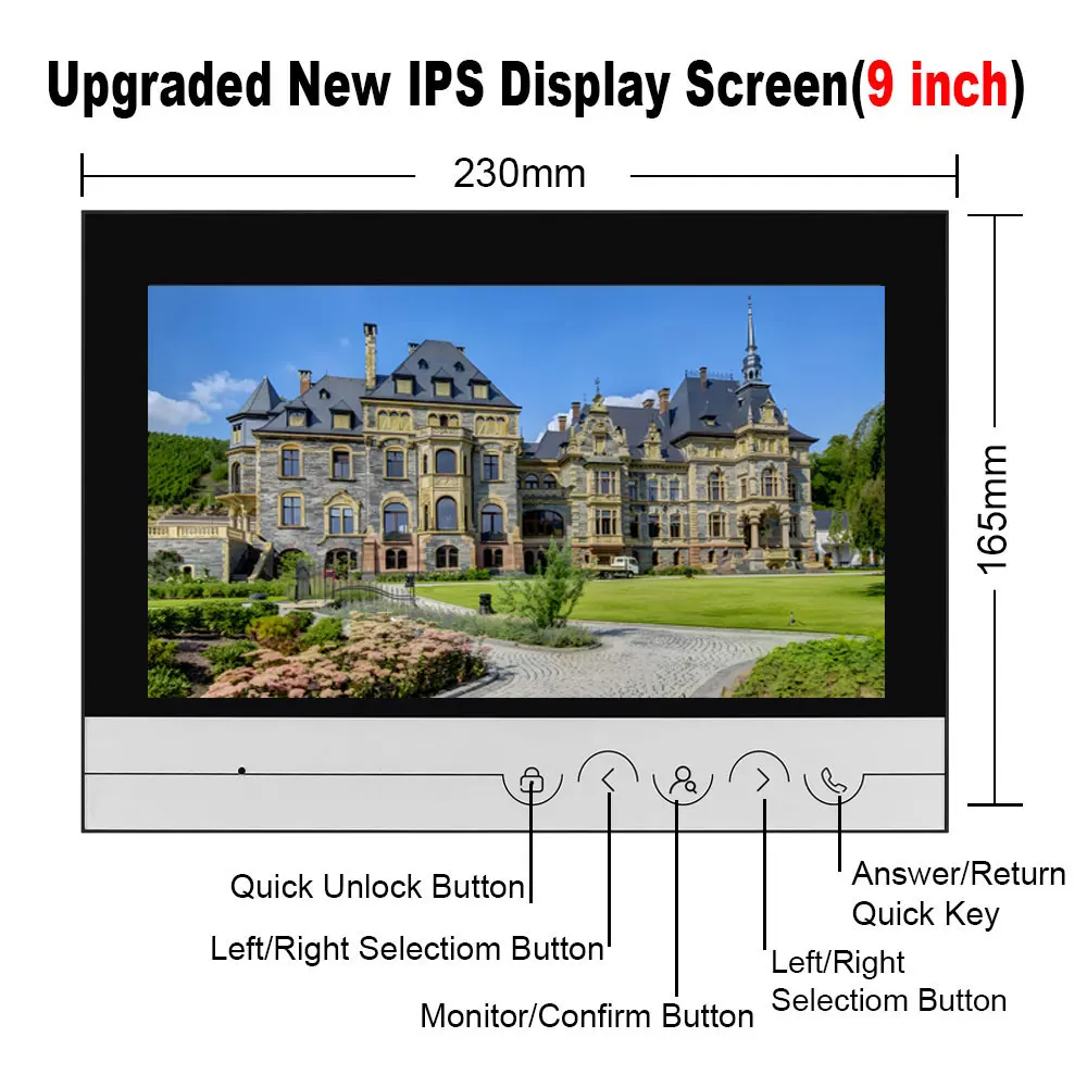9inch Video Intercom System Kit, 1080P HD RFID Access Camera Doorbell + 4 Indoor Monitors for 2/3/4 Apartments/Home