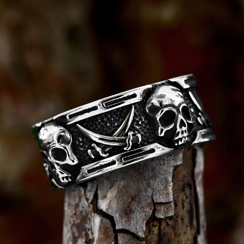 BEIER 2023 Unique Design 316L Stainless Steel SKull Pirate Ring Rock Party Biker Jewelry Bands Ring Men's Jewelry Gift