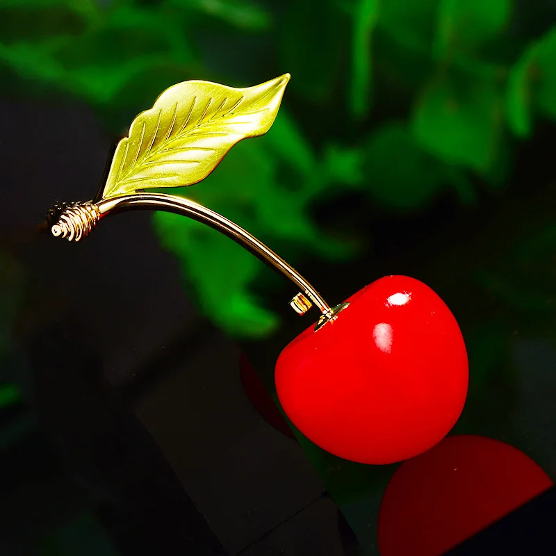 

OKILY Korea Simulation Cherry Brooch Fashion Atmosphere Fruit Cherry Broochpins Personalized Woman Clothing Accessories Jewelry