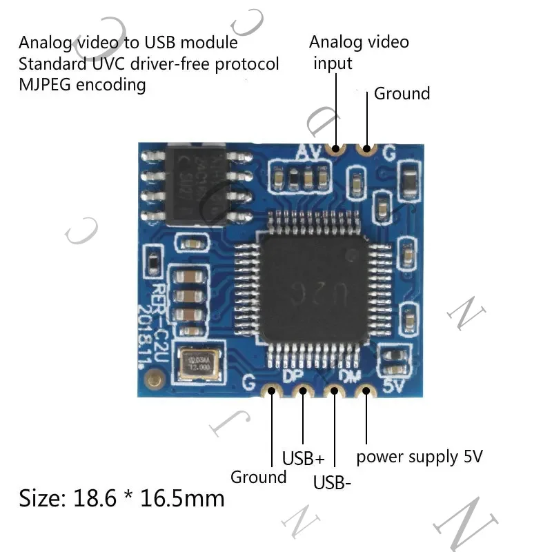 Analog AV Video To Digital Camera Module CVBS To USB Chip UVC Driver-